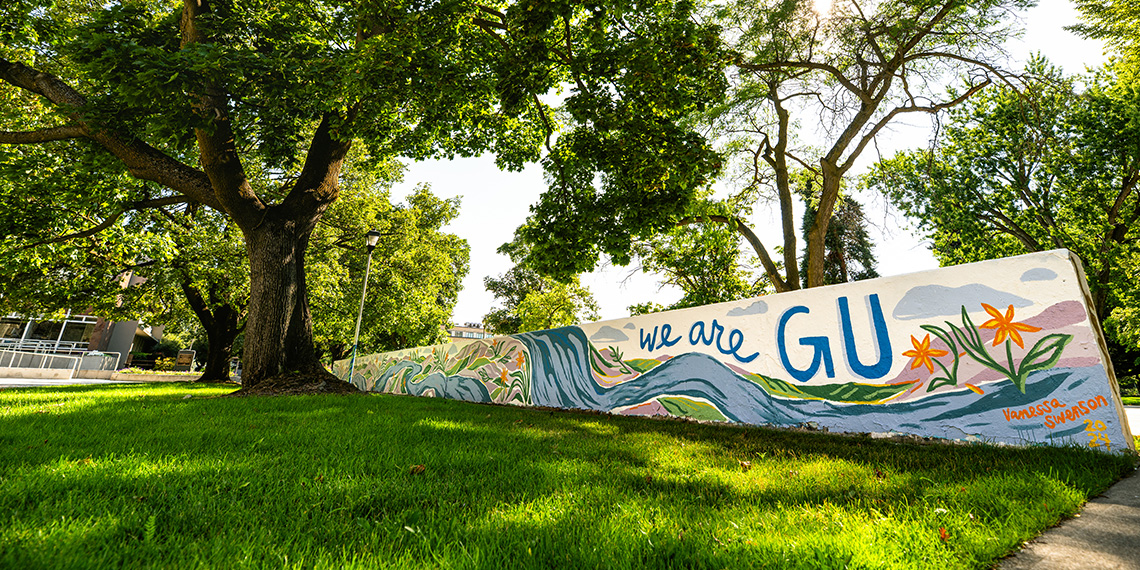 A mural on Gonzaga's Bulldog Board reads 