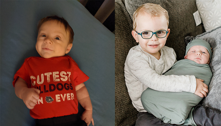 two separate photos, one individual baby and one toddler holding baby two separate photos, one individual baby and one toddler holding baby