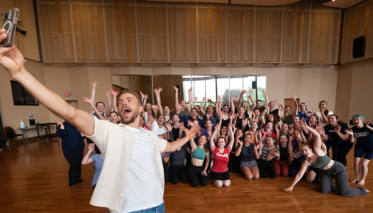 Derek Hough takes a selfie with Gonzaga Dance master class students Derek Hough takes a selfie with Gonzaga Dance master class students