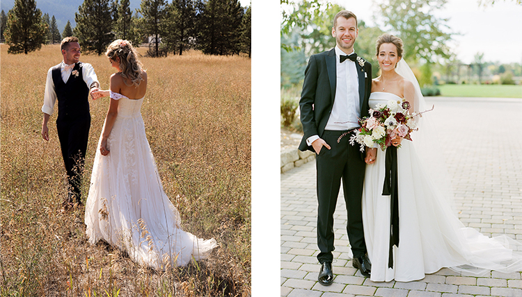two separate photos of wedding couples two separate photos of wedding couples