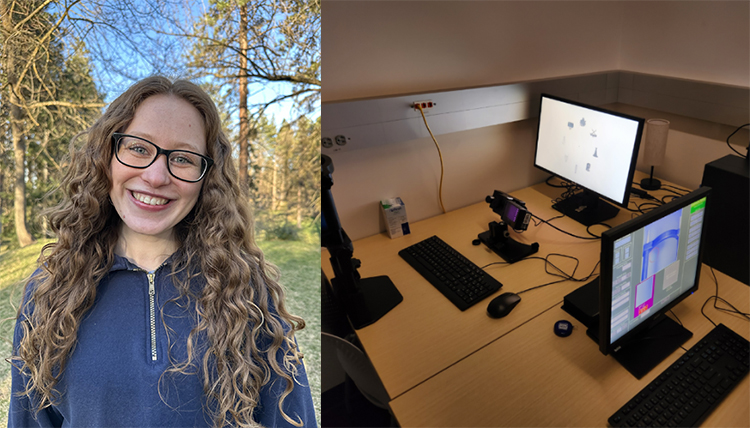 A split photo of Marie Plowman and some computers.