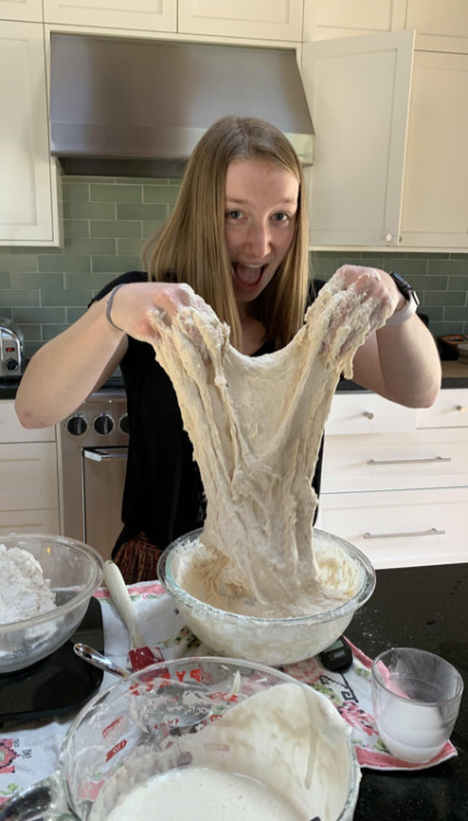 Student Elise Nicol 'plays' with her dough as though it were clay. Student Elise Nicol 'plays' with her dough as though it were clay.