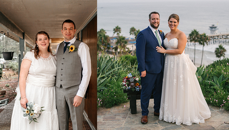 two separate photos of wedding couples two separate photos of wedding couples