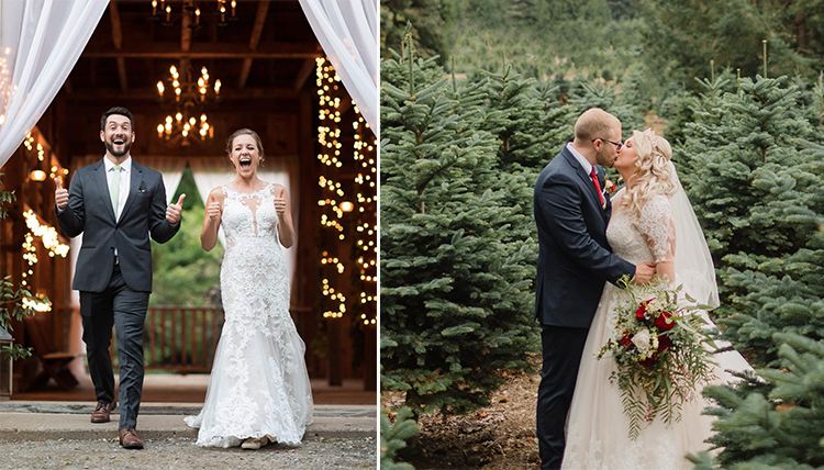 two separate photos of wedding couples two separate photos of wedding couples