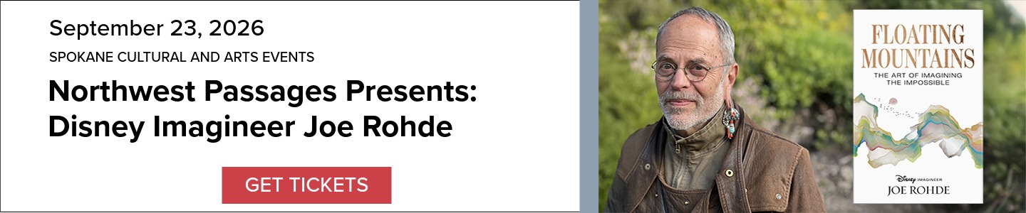 Myrtle Woldson Center Event Banner: Northwest Passages Presents: Disney Imagineer Joe Rohde, September 23, 2026. Includes image or Rohde with his book titled 