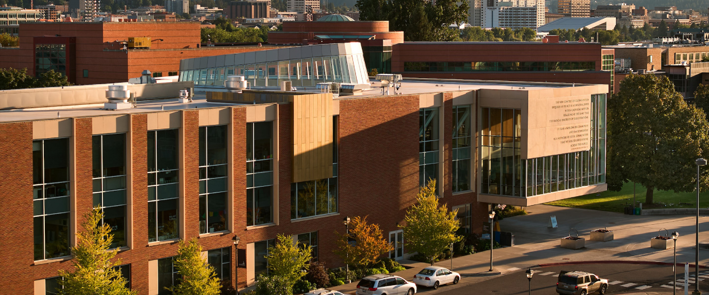 Exterior shot of the John J. Hemmingson Center building on the Gonzaga University 