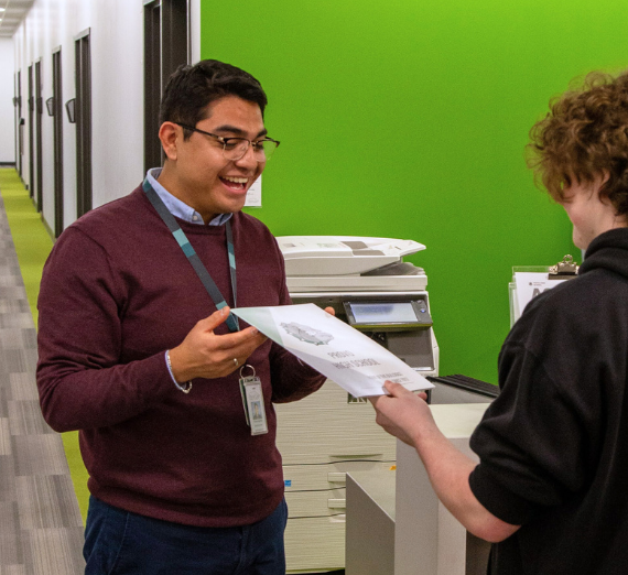 School counselor talks with student