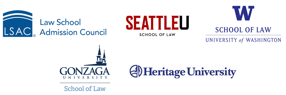 logos for LSAC, Heritage U, UW, Seattle U and Gonzaga Law logos for LSAC, Heritage U, UW, Seattle U and Gonzaga Law