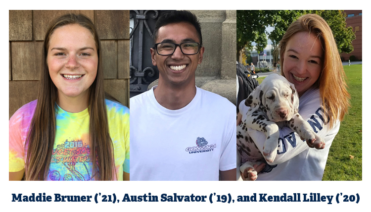 GU students Maddie Bruner (’21), Austin Salvator (’19), and Kendall Lilley (’20) GU students Maddie Bruner (’21), Austin Salvator (’19), and Kendall Lilley (’20)