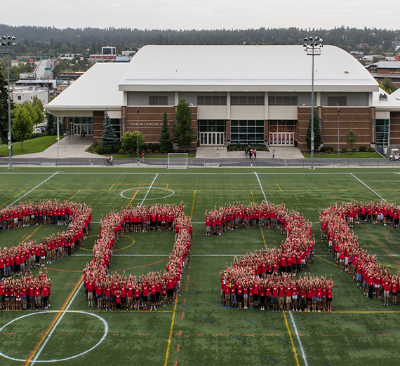 The class of 2020 forms the numbers 