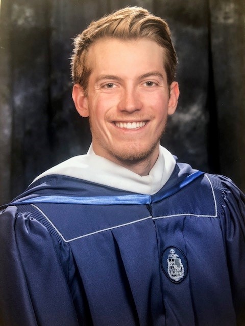 scholarship-jason-orr headshot of Jason Orr, class of 2020, wearing scholarly regalia