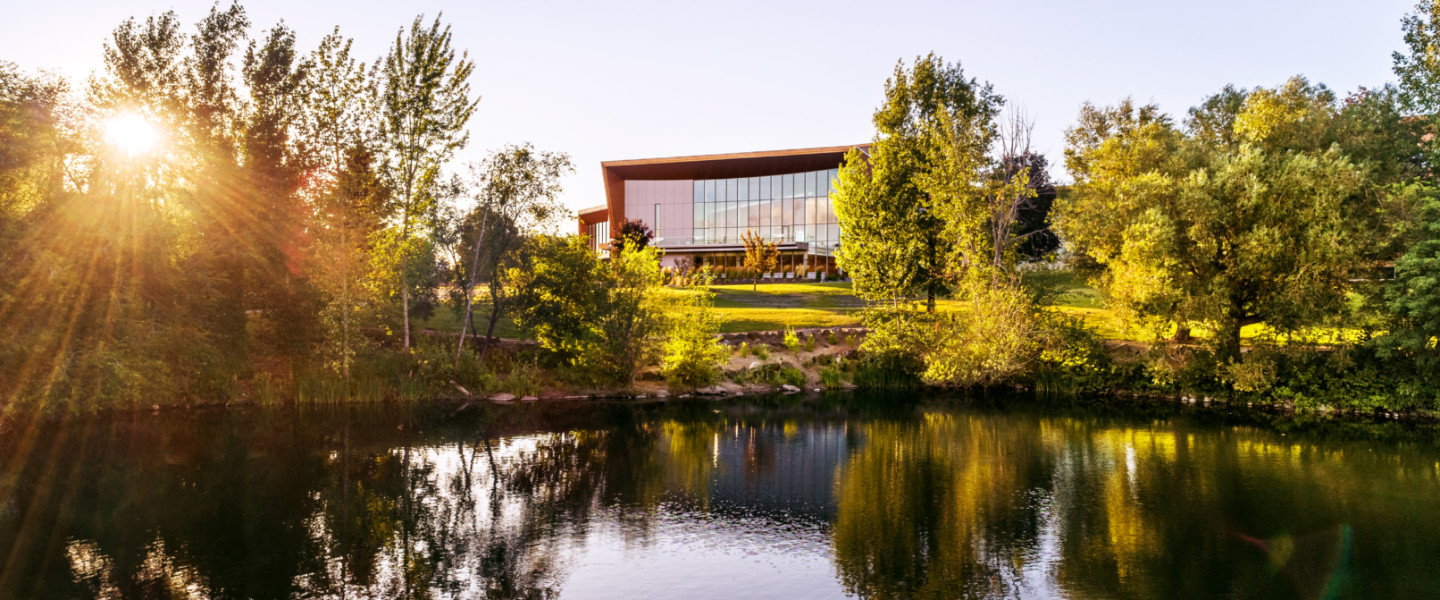 The Myrtle Woldson Performing Arts Center as seen from Lake Arthur