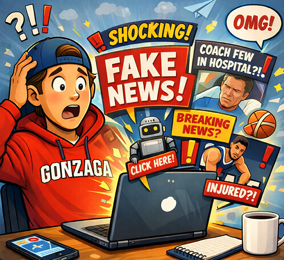 AI generated image of a student shocked by fake news.