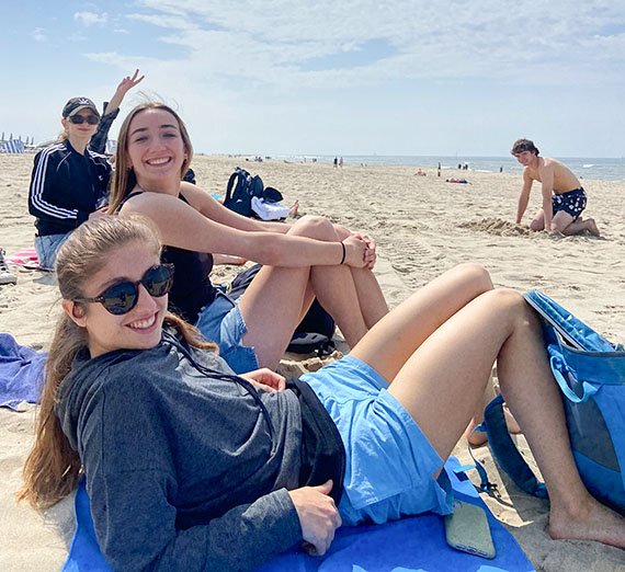 lounging on beach