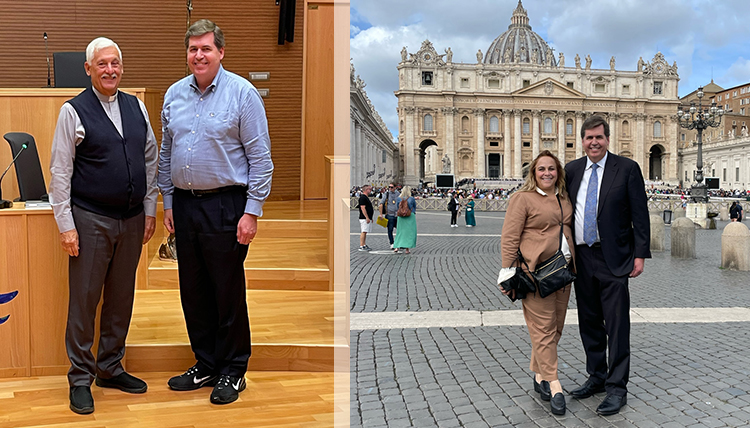(Left) President McCulloh with Father General Arturo Sosa, S.J. (Right) President McCulloh with Christy Larsen (Left) President McCulloh with Father General Arturo Sosa, S.J. (Right) President McCulloh with Christy Larsen