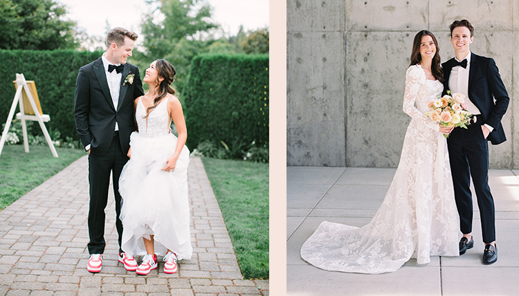 Wedding image of left ’14 Samantha Chin and ’17, ’18 M.Acc. David Wright and right ’19 Molly Nistler and ’19 Richard Ryan McEvoy. Wedding image of left ’14 Samantha Chin and ’17, ’18 M.Acc. David Wright and right ’19 Molly Nistler and ’19 Richard Ryan McEvoy.