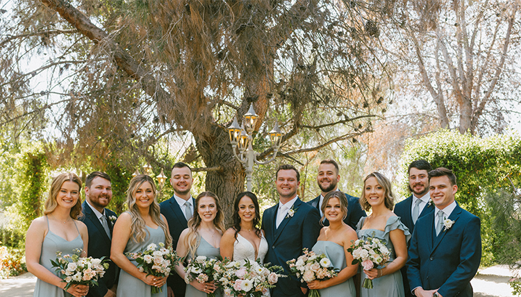 large wedding party in blue