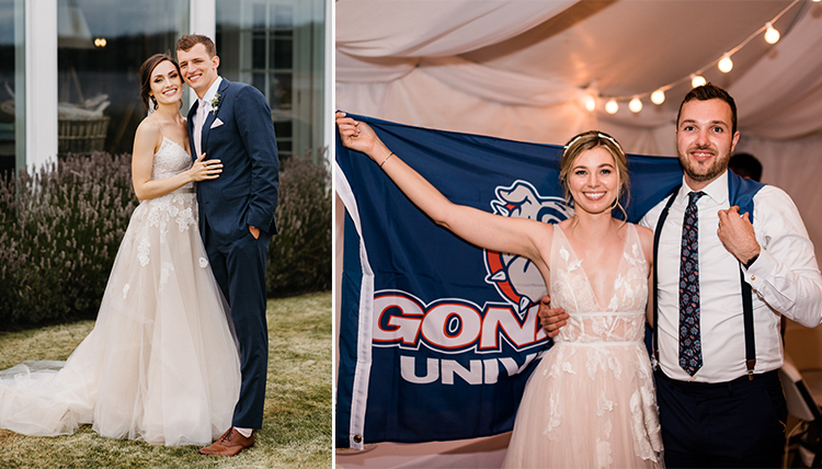 two separate photos of wedding couples two separate photos of wedding couples