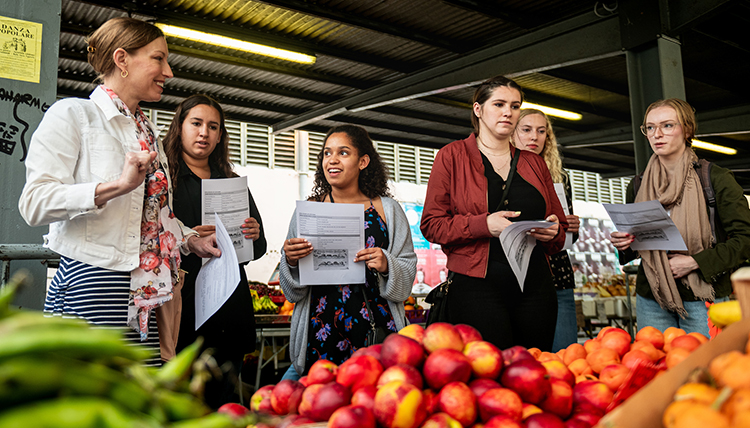Poxleitner with students in a food science course held in Florence, 2019. Poxleitner with students in a food science course held in Florence, 2019.