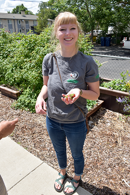 Carrie Herrman, who helped launch the garden as a Gonzaga sophomore, now coordinates Gonzaga’s employee sustainability ambassadors as an AmeriCorps Volunteer. (GU photo by Jeff Bunch) Carrie Herrman, who helped launch the garden as a Gonzaga sophomore, now coordinates Gonzaga’s employee sustainability ambassadors as an AmeriCorps Volunteer. (GU photo by Jeff Bunch)