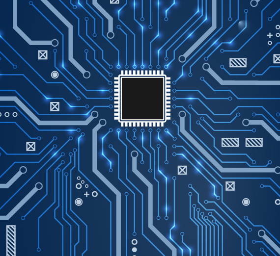 cpu illustration of a printed circuit board and microprocesso