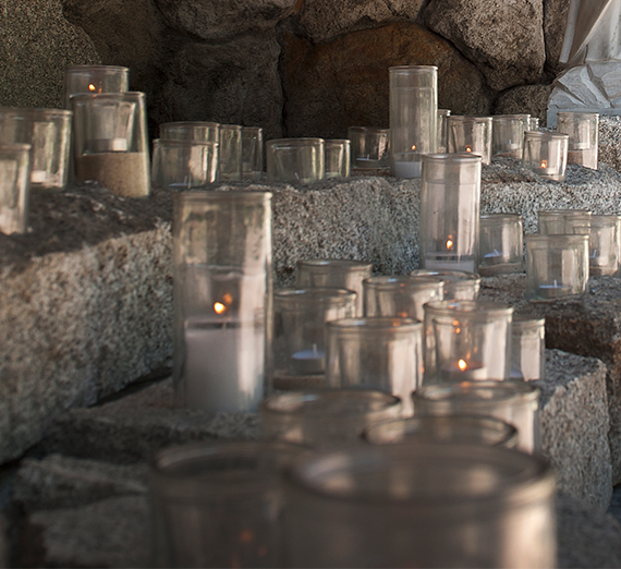 Lit candles. 