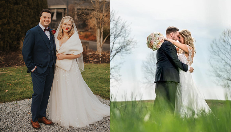 two couples married outdoors