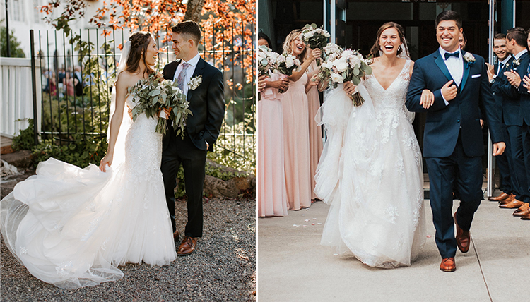 two separate photos of wedding couples two separate photos of wedding couples
