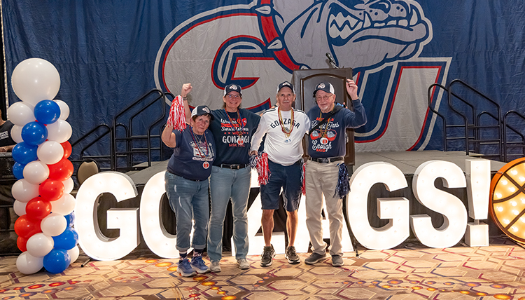 Gonzaga fans in front of a Gonzaga fans in front of a