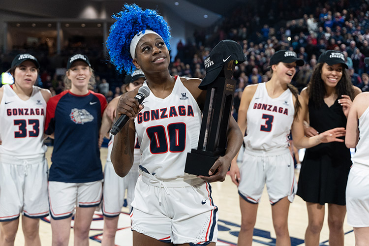 Zykera Rice on Senior Night at the Kennel. She was among five Zags selected to the 2018-19 West Coast Conference All-Academic Team. (GU photo by Luke Kenneally) Zykera Rice on Senior Night at the Kennel. She was among five Zags selected to the 2018-19 West Coast Conference All-Academic Team. (GU photo by Luke Kenneally)