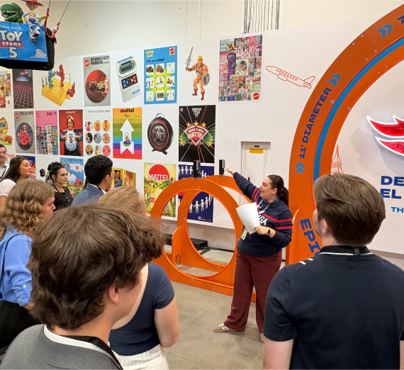 Gonzaga Los Angeles Trek students tour Mattel led by an alumni.