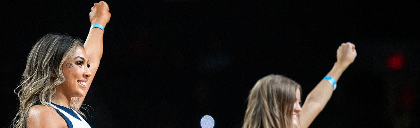 Gonzaga cheerleaders perform in the first round of the NCAA Tournament.