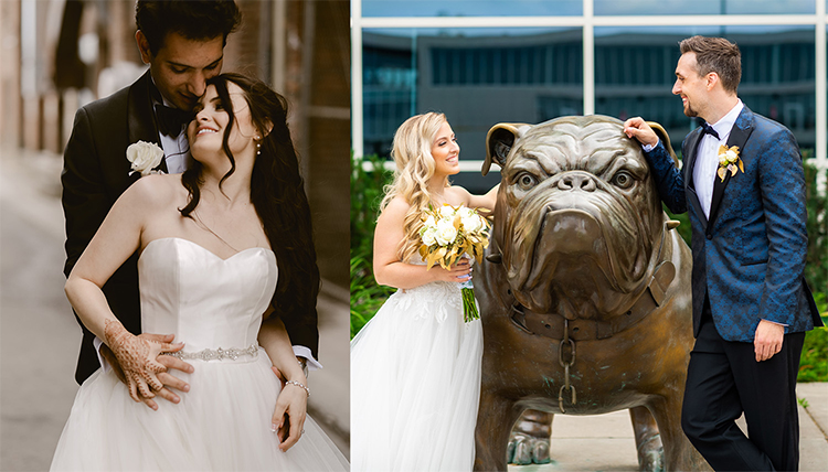 two separate wedding couples