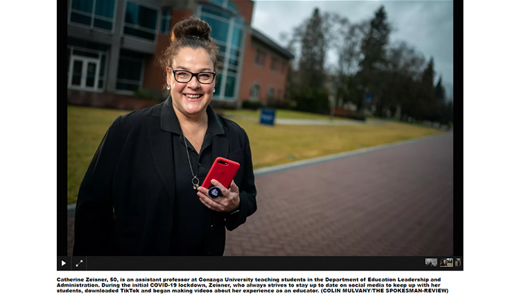 screenshot of photo by Colin Mulvaney for Spokesman-Review of Zeisner with phone on Gonzaga campus screenshot of photo by Colin Mulvaney for Spokesman-Review of Zeisner with phone on Gonzaga campus