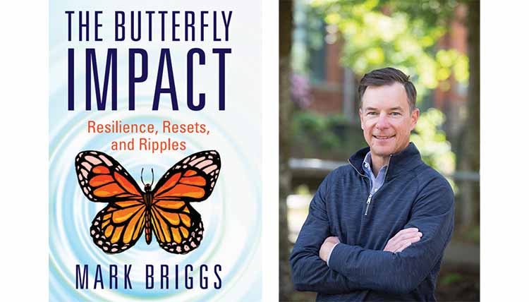 photo of man and image of book cover with butterfly photo of man and image of book cover with butterfly