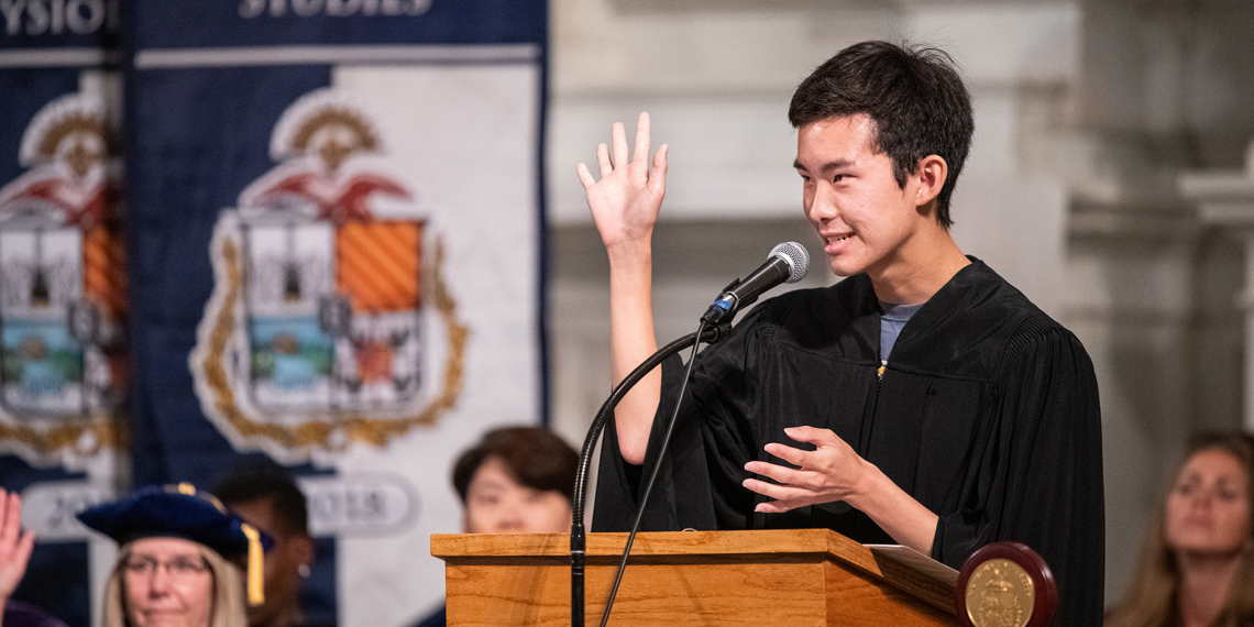 Senior Kainoa Evan's speaking at Academic Convocation.