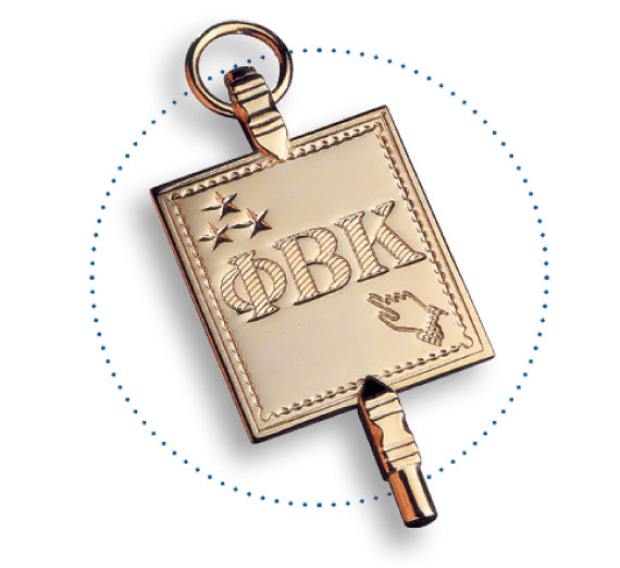 Phi Beta Kappa Key in dotted blue circle Phi Beta Kappa Key in dotted blue circle