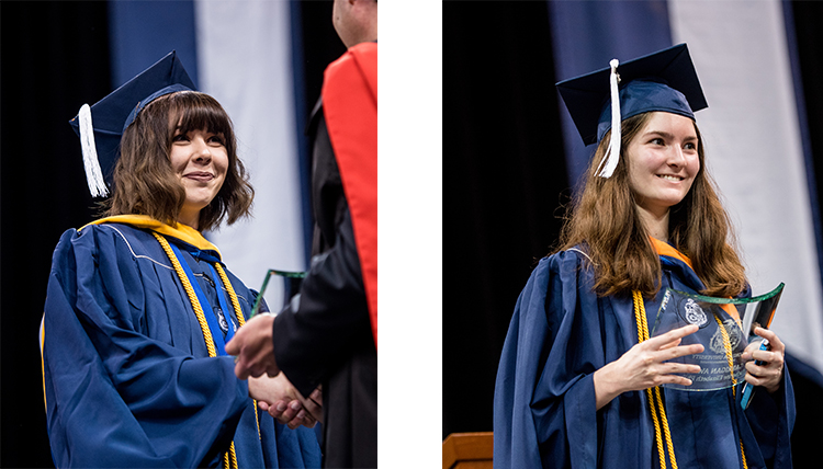 Ashley Just and Katherine Phillips receive awards on stage Ashley Just and Katherine Phillips receive awards on stage