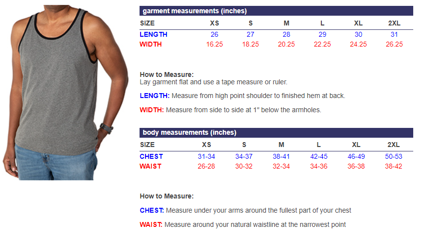 Size chart for tank top Size chart for tank top