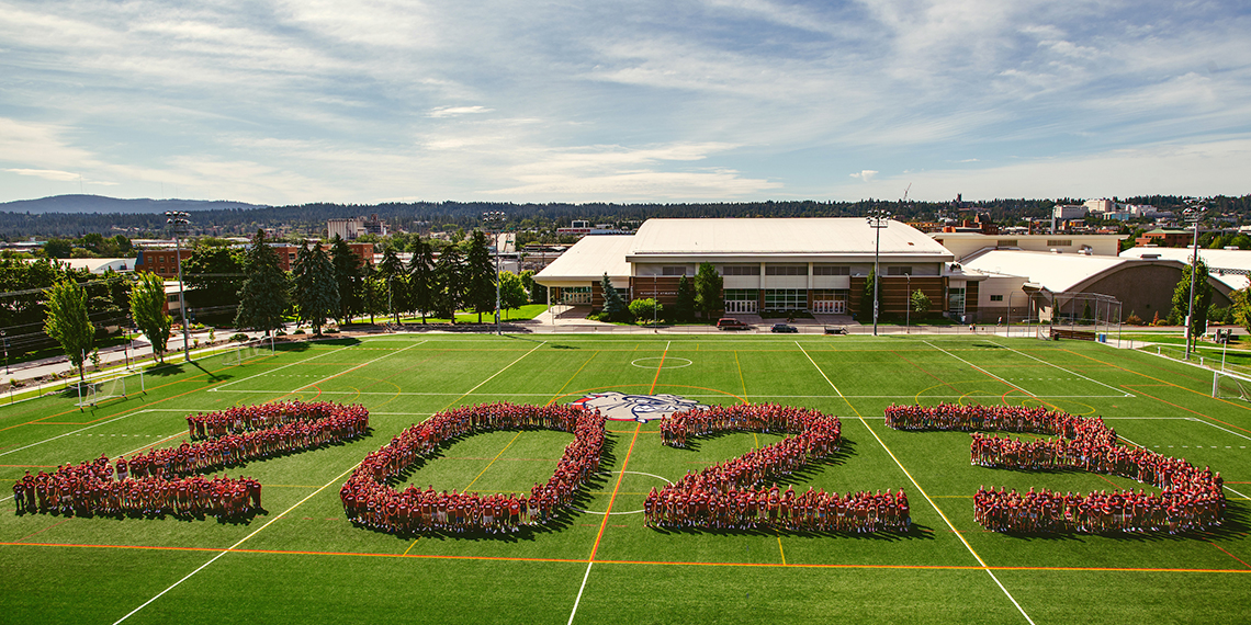 Students spelling out the year 2023 on the grass north of Hemmingson Students spelling out the year 2023 on the grass north of Hemmingson