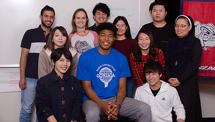Rui Hachimura with fellow international students learning English. (Photo courtesy Jose Angel) Rui Hachimura with fellow international students learning English. (Photo courtesy Jose Angel)