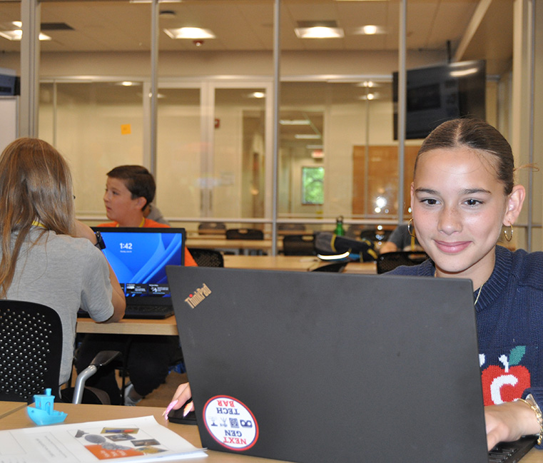Camper in the Foley Library classroom