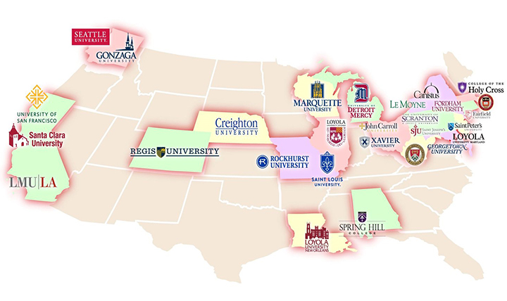 A map of the Jesuit universities offering reciprocal career services in the US. A map of the Jesuit universities offering reciprocal career services in the US.