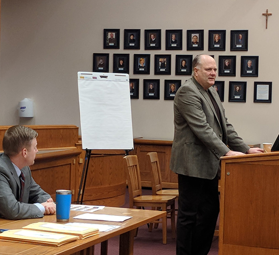Jim and Marcus Sweetser addressing Gonzaga Law students