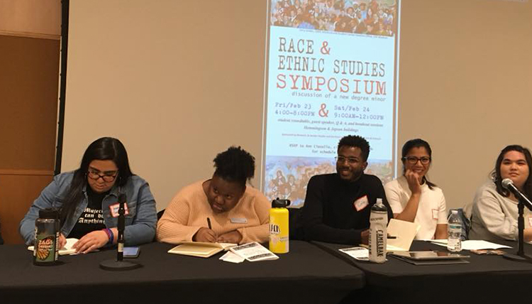 Students and alumni sit at panel at race and ethnic studies symposium Students and alumni sit at panel at race and ethnic studies symposium
