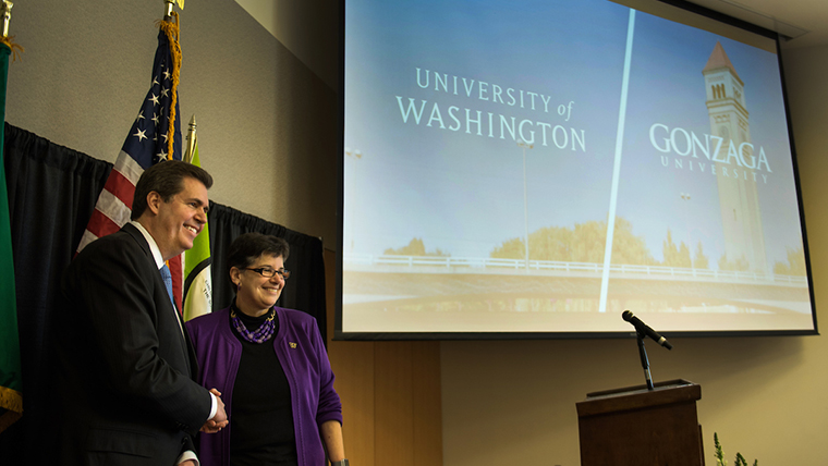 Announcement of the partnership between University of Washington and Gonzaga University for medical education and research. Announcement of the partnership between University of Washington and Gonzaga University for medical education and research.