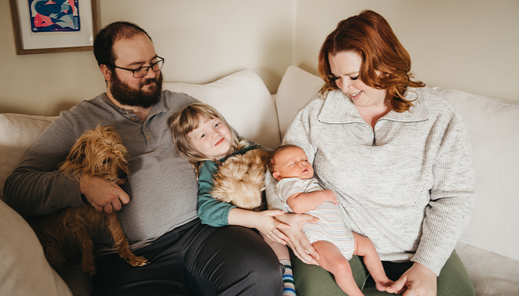 Amanda Dawson and Kevin Tongue with newborn Milo and big sister Lyra. Amanda Dawson and Kevin Tongue with newborn Milo and big sister Lyra.