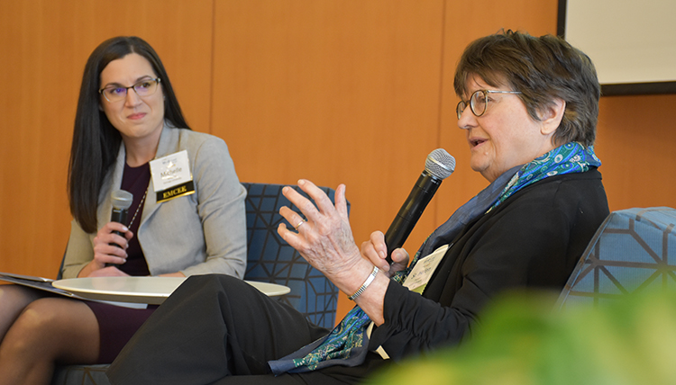 Sister Helen Prejean talks on stage with Michelle Wheatley Sister Helen Prejean talks on stage with Michelle Wheatley