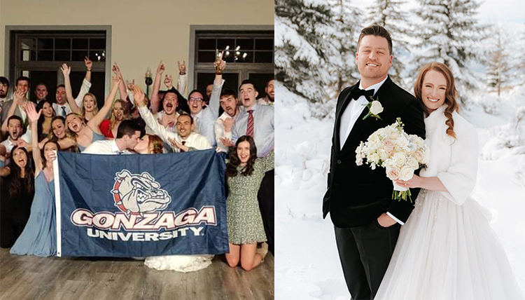 two separate wedding couples
