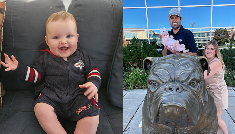 ‘16 Olivia (Miess) and ’16 Bryan Beaty have a daughter, Penelope Kathleen and ’17 Bridget (Brady) and ’17 Patrick O’Rourke have a daughter, Rosie.